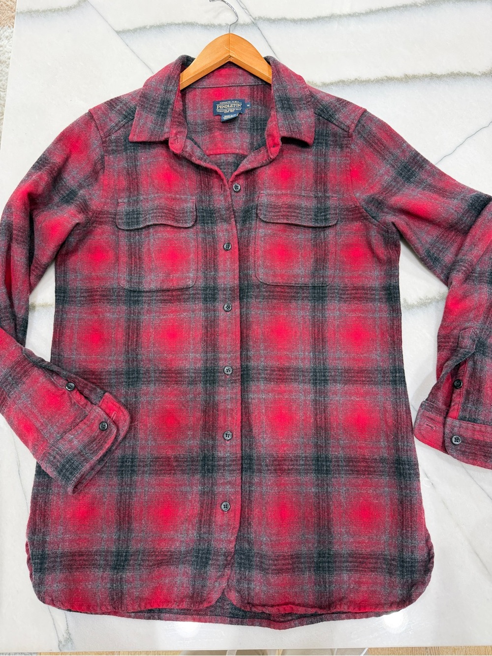 Pendleton Red and Black Plaid Wool Shirt Jacket - Picture 2 of 9